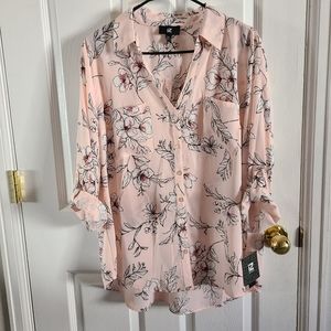 NWT XXL IZ Byer Pink Floral Long Sleeve Blouse